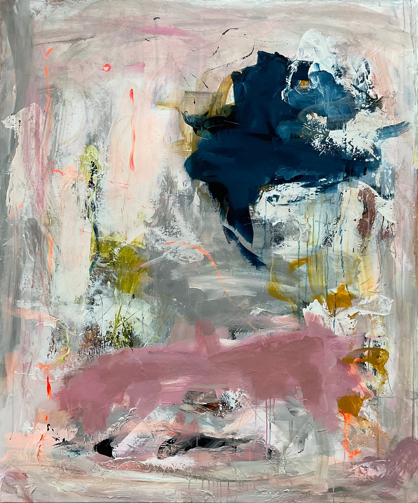 Abstrakt maleri, 120x100 cm, "Sunrise" by Lone Reedtz , Abstrakt ekspressivt akrylmaleri på lærred