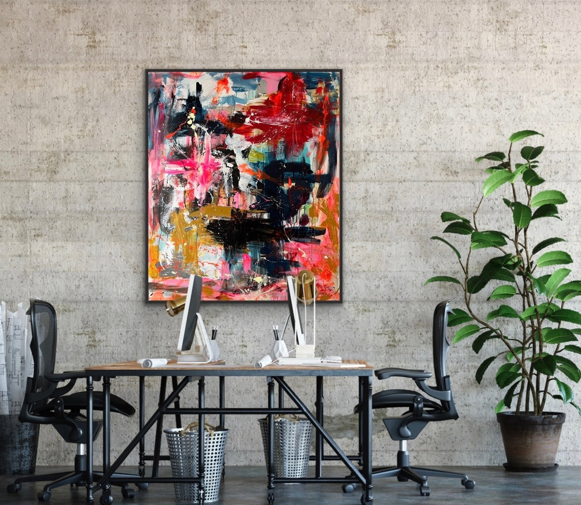 Abstrakt maleri, 100x120 cm, "The fullness of living" by Lone Reedtz , Abstrakt ekspressivt akrylmaleri på lærred