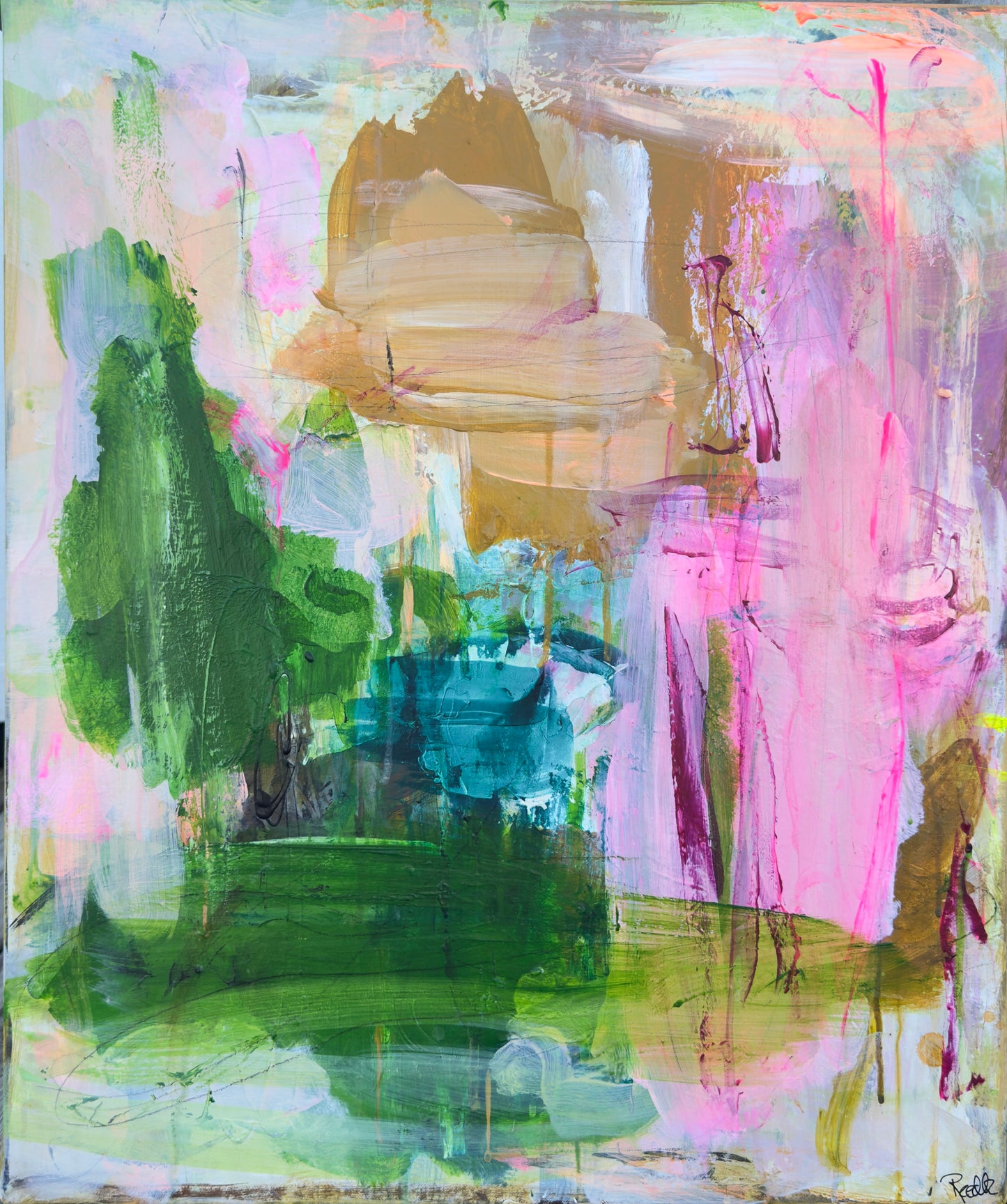 Abstrakt maleri, 60x50 cm, "ROOM OF HOPE” by Lone Reedtz , Abstrakt ekspressivt akrylmaleri på lærred
