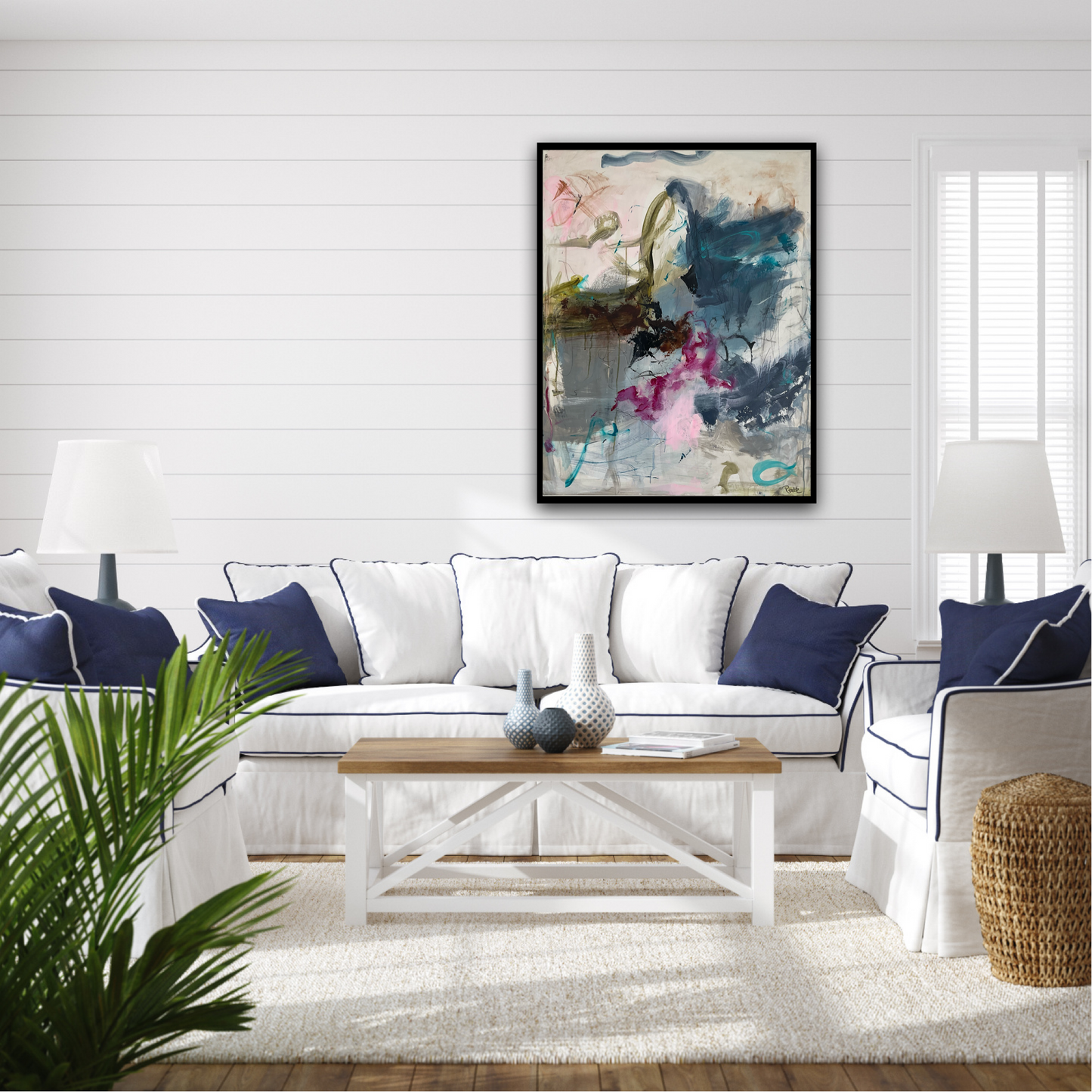 Abstrakt maleri, 70x90 cm, "Beautiful Day" by Lone Reedtz , Abstrakt ekspressivt akrylmaleri på lærred