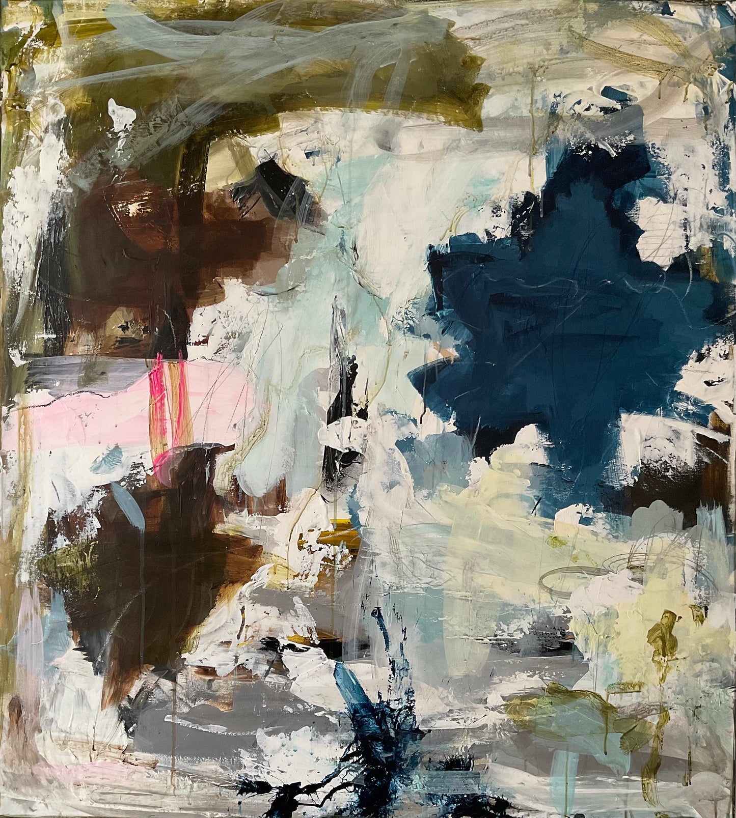 Abstrakt maleri, 90x100 cm, "Ocean of you" by Lone Reedtz , Abstrakt ekspressivt akrylmaleri på lærred Uden ramme