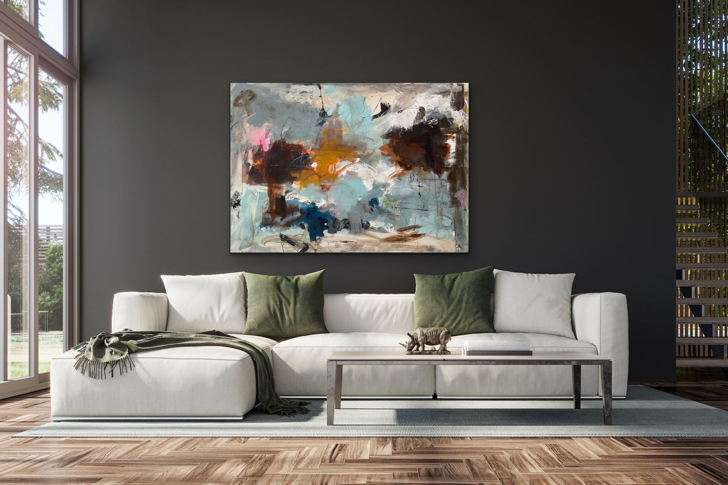 Abstrakt maleri, 100x140 cm, "Nr. 14" by Lone Reedtz , Abstrakt ekspressivt akrylmaleri på lærred