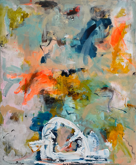Abstrakt maleri, 120x100 cm, ”A LIGHT THAT NEVER GOES OUT” by Lone Reedtz , Abstrakt ekspressivt akrylmaleri på lærred Uden ramme