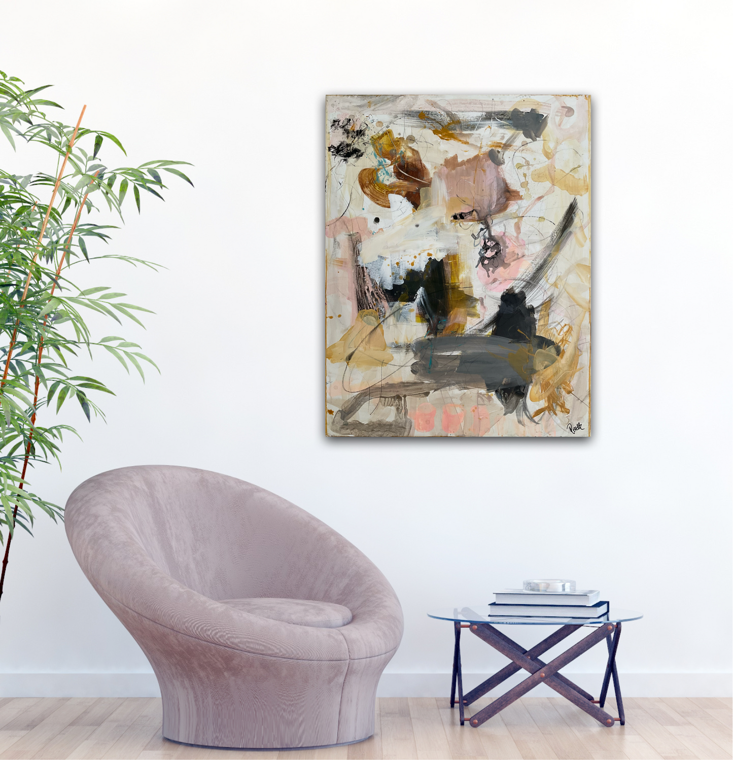 Abstrakt maleri, 70x90 cm, "Butterflies in the night" by Lone Reedtz , Abstrakt ekspressivt akrylmaleri på lærred