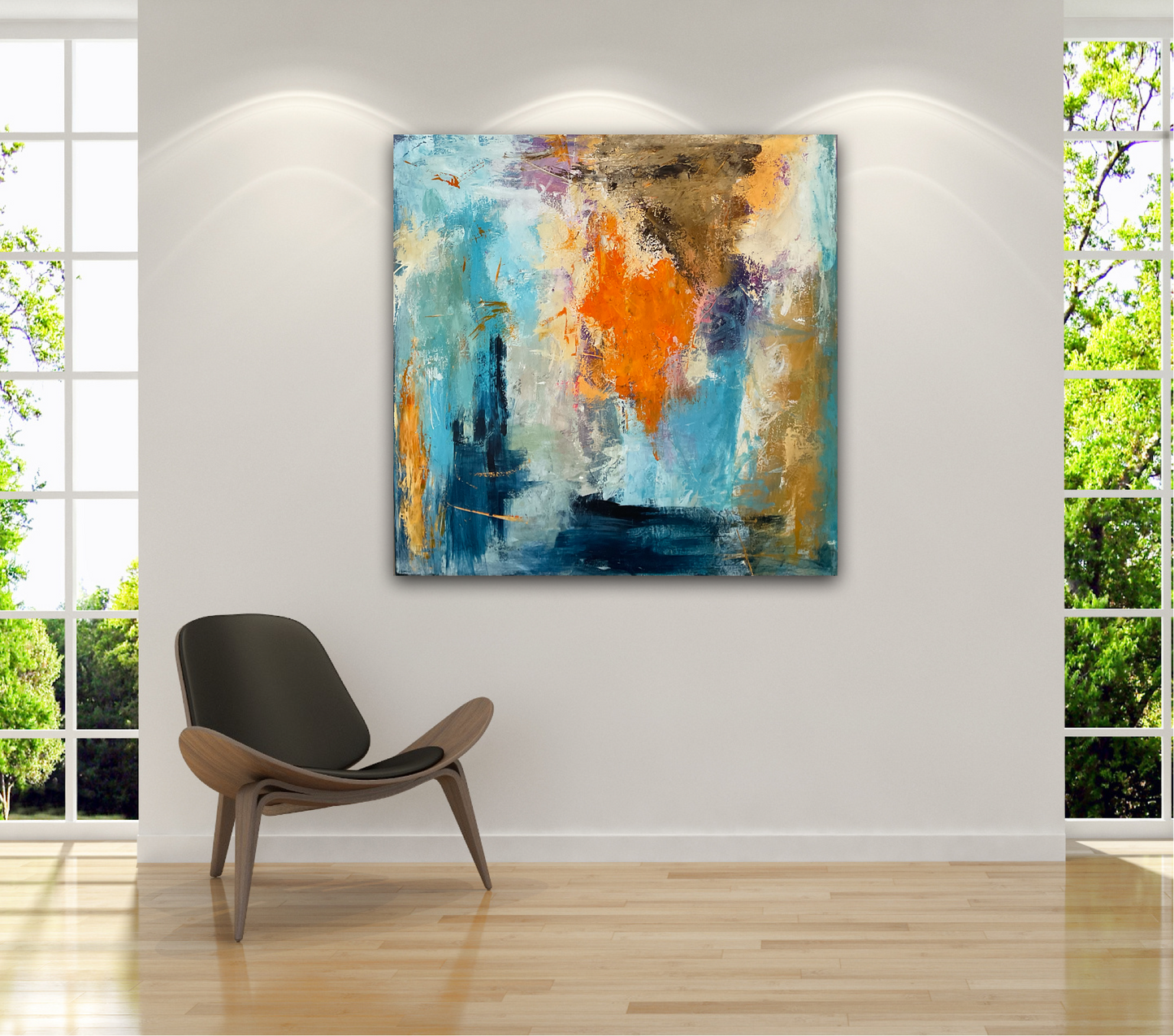 Abstrakt maleri, 100x100 cm, "Where the fairytale begins" by Lone Reedtz , Abstrakt ekspressivt akrylmaleri på lærred