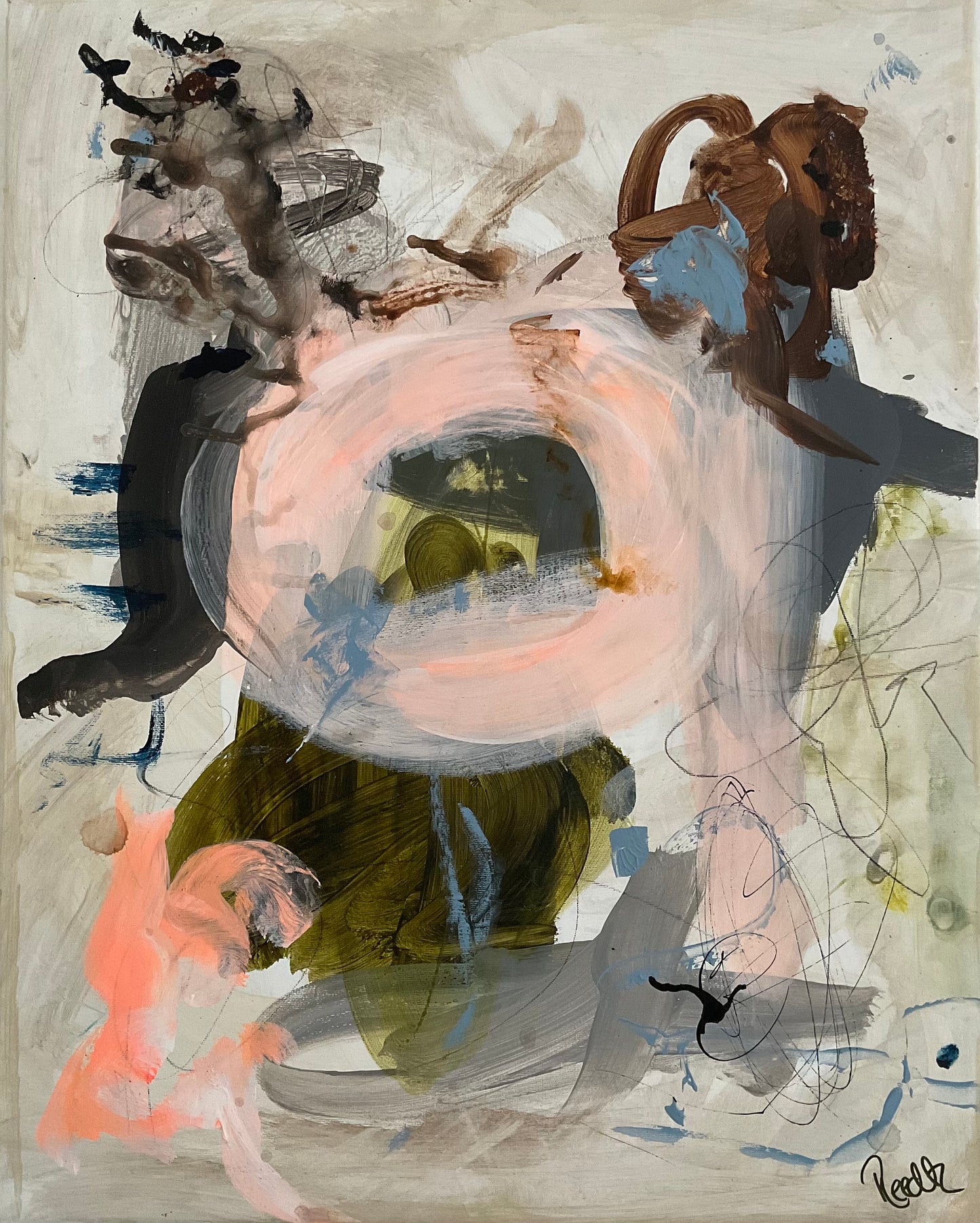Abstrakt maleri, 40x50 cm, "Nr. 28" by Lone Reedtz , Abstrakt ekspressivt akrylmaleri på lærred
