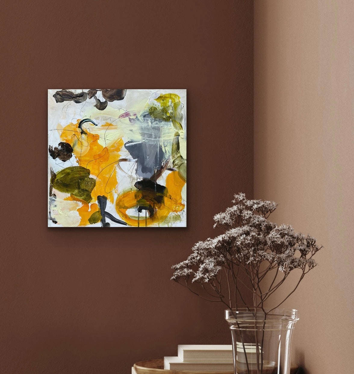 Abstrakt maleri, 40x40 cm, "Smile" by Lone Reedtz , Abstrakt ekspressivt akrylmaleri på lærred