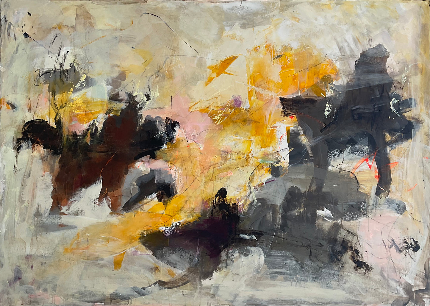 Abstrakt maleri, 100x140 cm, "Nr. 16" by Lone Reedtz , Abstrakt ekspressivt akrylmaleri på lærred