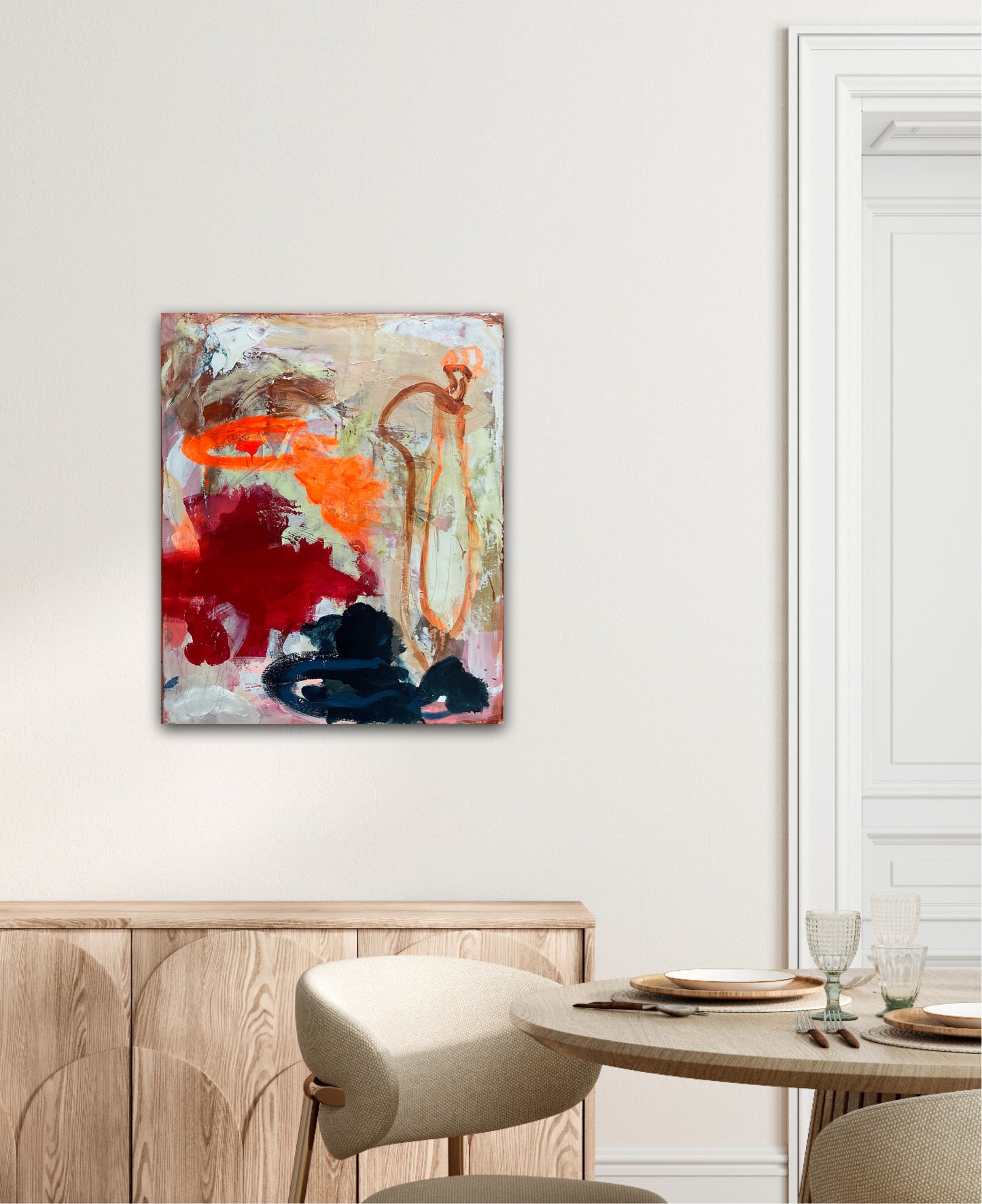 Abstrakt maleri, 60x50 cm, "Everywhere" by Lone Reedtz , Abstrakt ekspressivt akrylmaleri på lærred