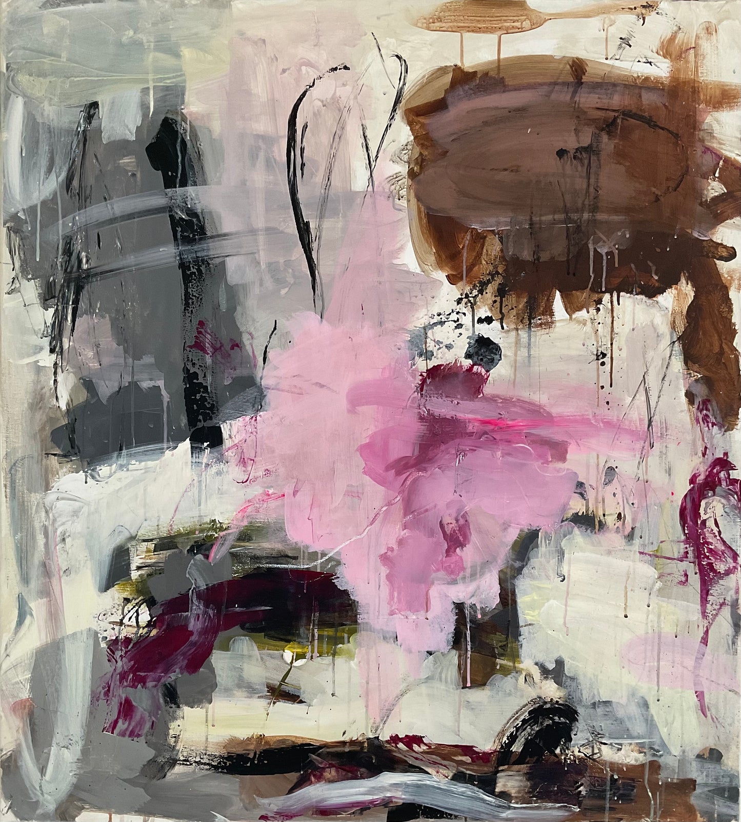 Abstrakt maleri, 90x100 cm, "Happy heart" by Lone Reedtz , Abstrakt ekspressivt akrylmaleri på lærred Uden ramme