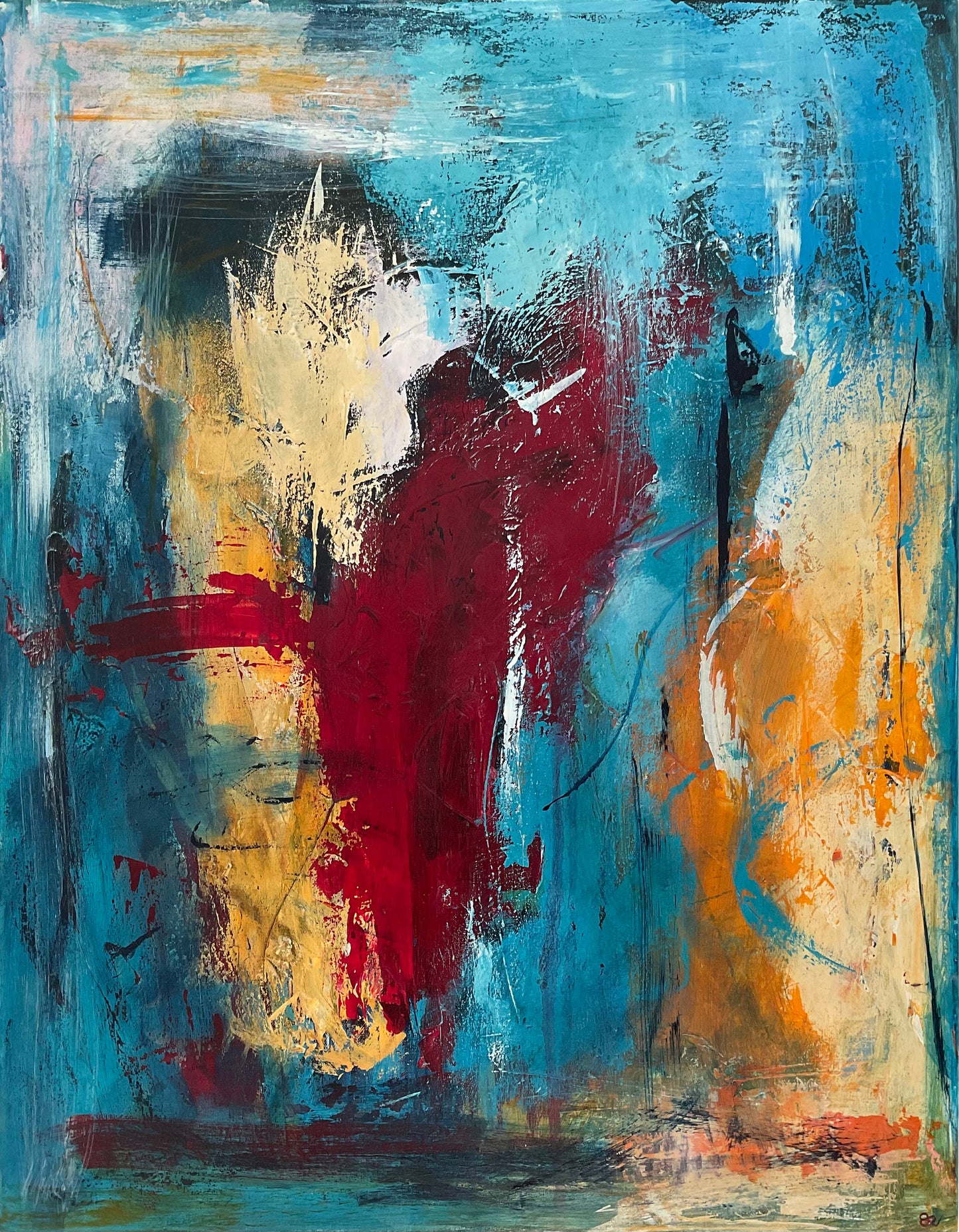 Abstrakt maleri, 90x70 cm, "DANCE WITH ME” by Lone Reedtz , Abstrakt ekspressivt akrylmaleri på lærred Uden ramme