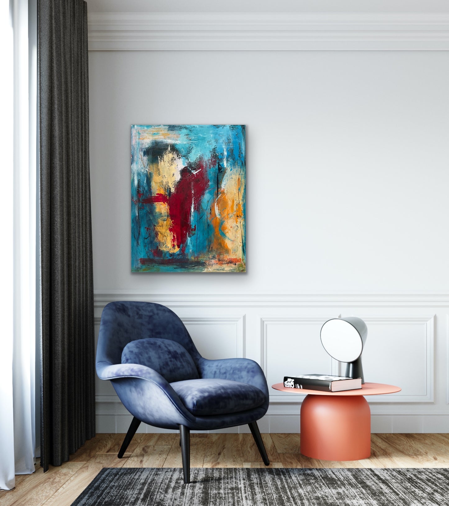 Abstrakt maleri, 90x70 cm, "DANCE WITH ME” by Lone Reedtz , Abstrakt ekspressivt akrylmaleri på lærred