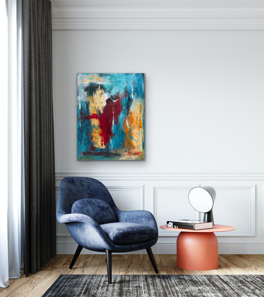 Abstrakt maleri, 90x70 cm, "DANCE WITH ME” by Lone Reedtz , Abstrakt ekspressivt akrylmaleri på lærred
