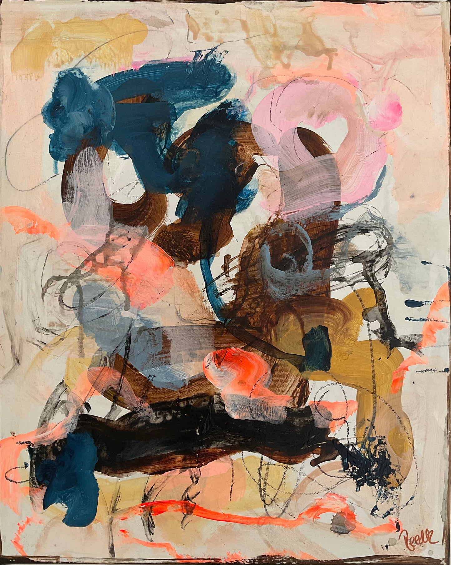 Abstrakt maleri, 50x40 cm, "Nr. 30" by Lone Reedtz , Abstrakt ekspressivt akrylmaleri på lærred