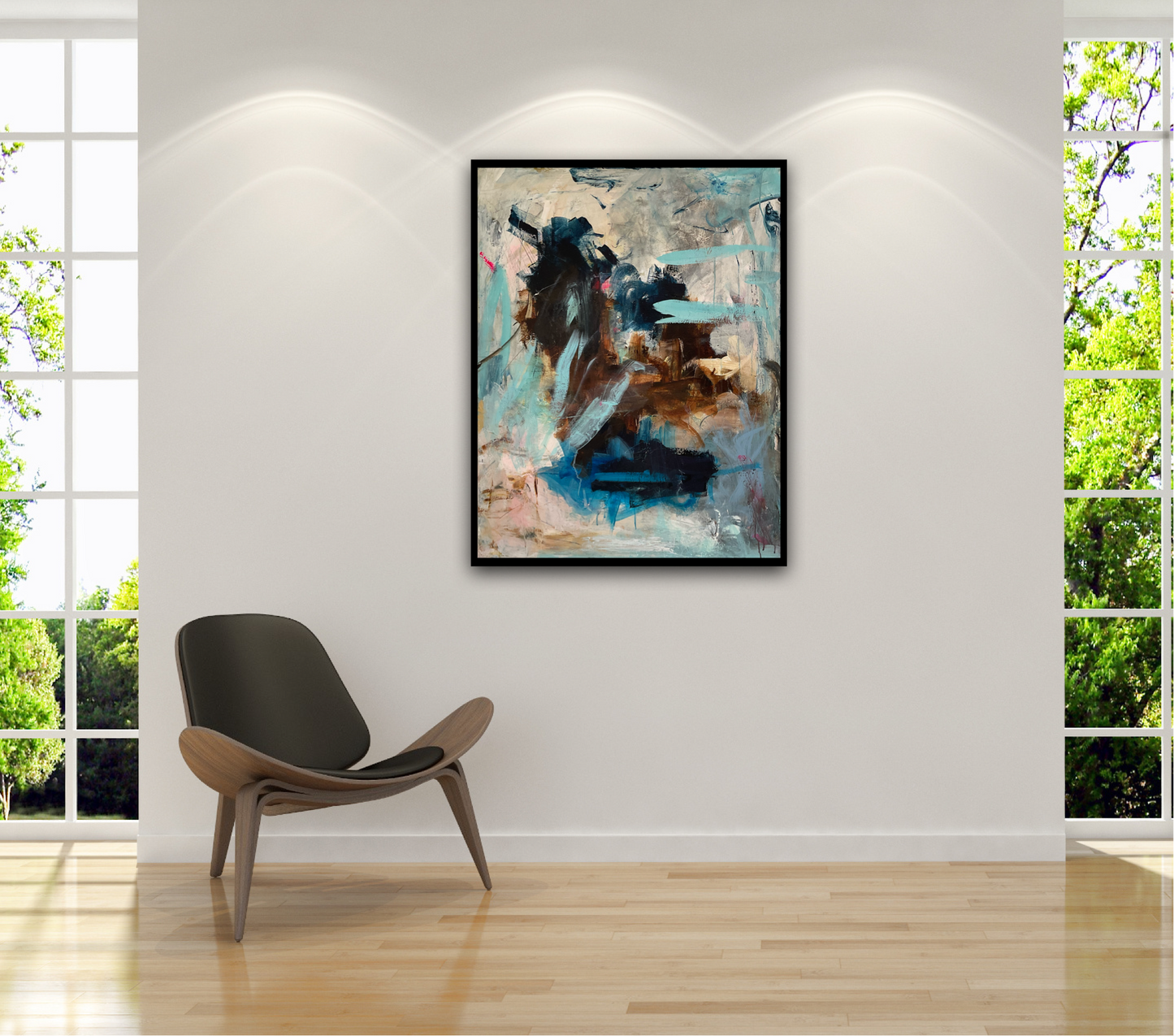 Abstrakt maleri, 70x90 cm, "Nr. 38" by Lone Reedtz , Abstrakt ekspressivt akrylmaleri på lærred Med sort svæveramme