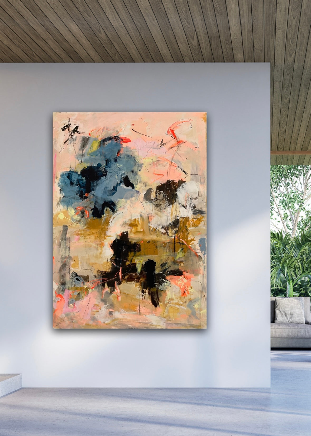 Abstrakt maleri, 100x140 cm, "Lights" by Lone Reedtz , Abstrakt ekspressivt akrylmaleri på lærred