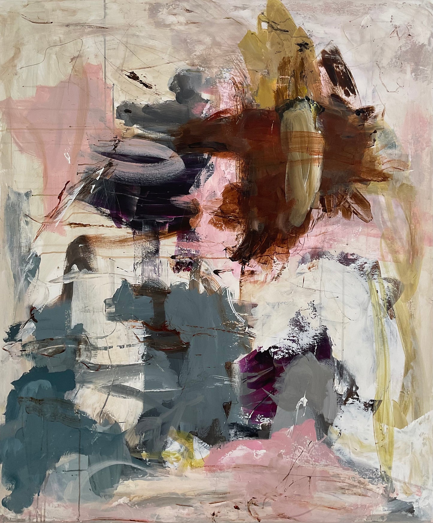 Abstrakt maleri, 120x100 cm, "MAGNOLIA” by Lone Reedtz , Abstrakt ekspressivt akrylmaleri på lærred Uden ramme