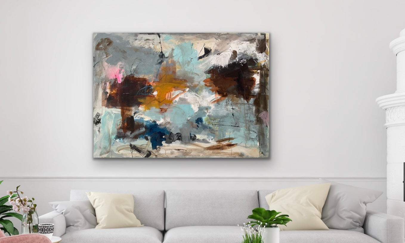 Abstrakt maleri, 100x140 cm, "Nr. 14" by Lone Reedtz , Abstrakt ekspressivt akrylmaleri på lærred