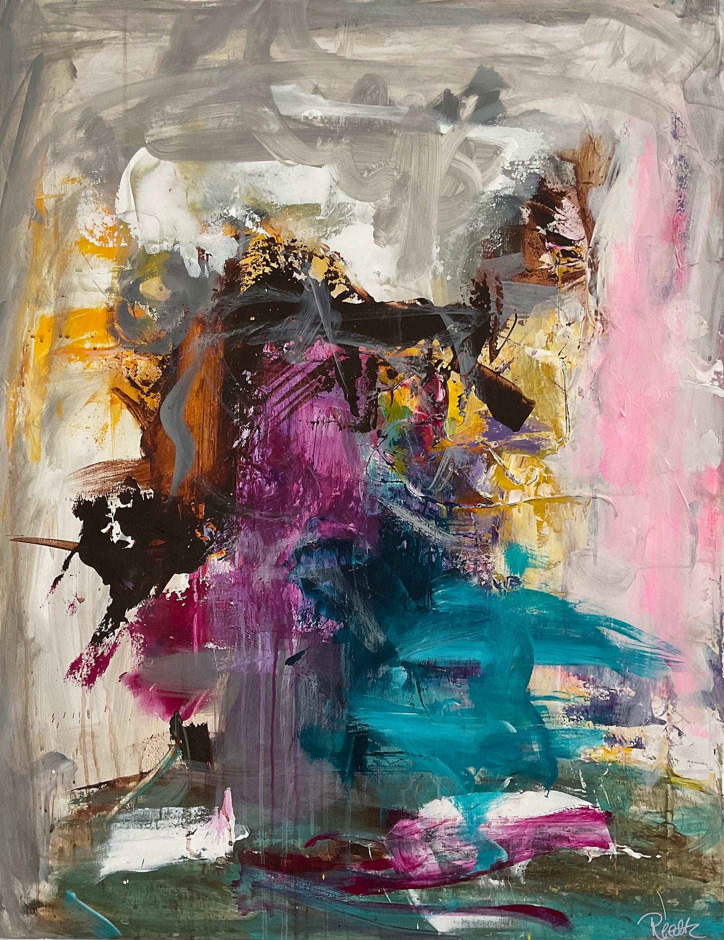 Abstrakt maleri, 70x90 cm, "Nr. 10" by Lone Reedtz , Abstrakt ekspressivt akrylmaleri på lærred