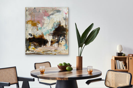 Abstrakt maleri, 100x90 cm, "Let´s disappear" by Lone Reedtz , Abstrakt ekspressivt akrylmaleri på lærred