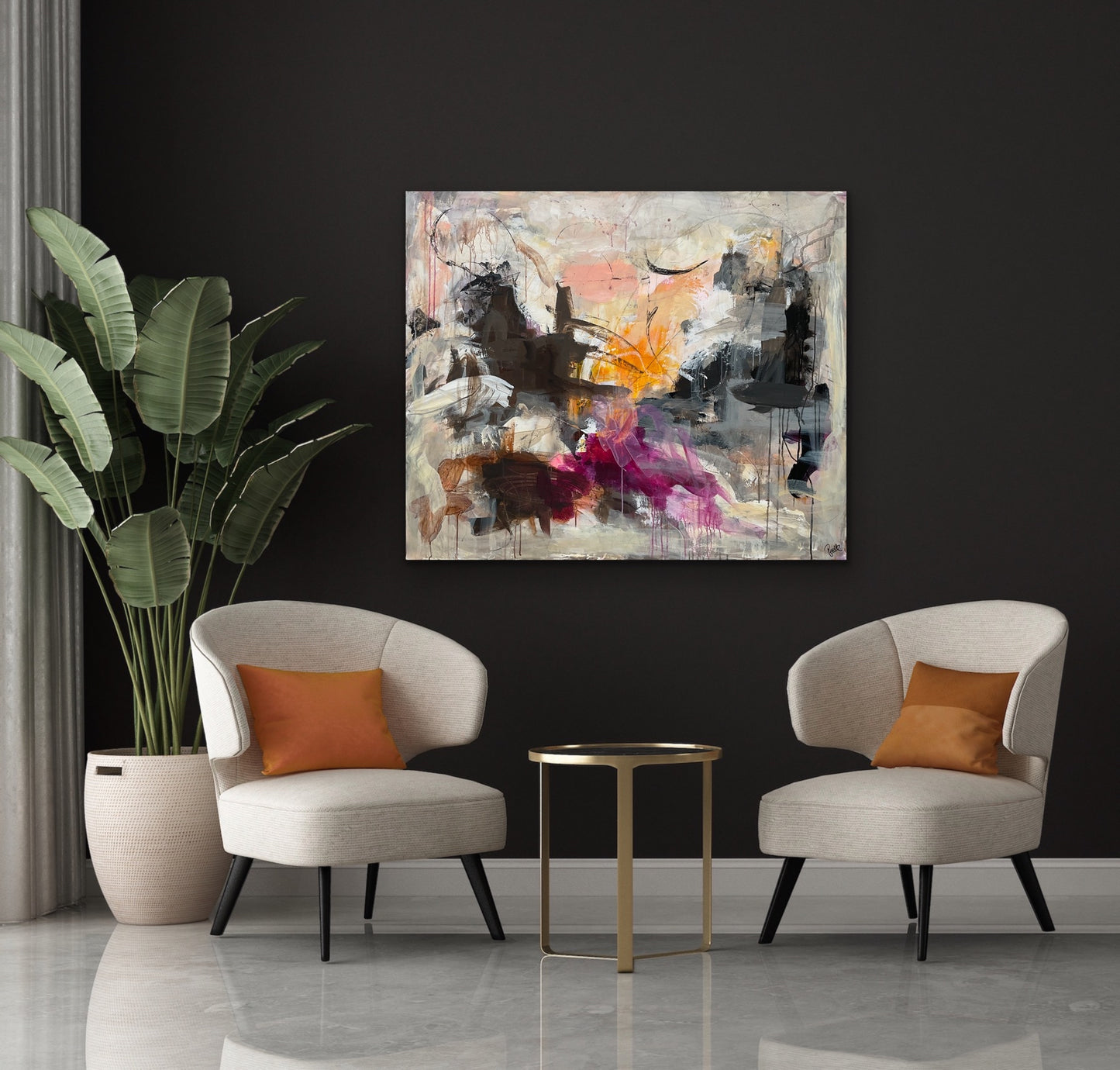Abstrakt maleri, 100x120 cm, “SECRET GARDEN” by Lone Reedtz , Abstrakt ekspressivt akrylmaleri på lærred