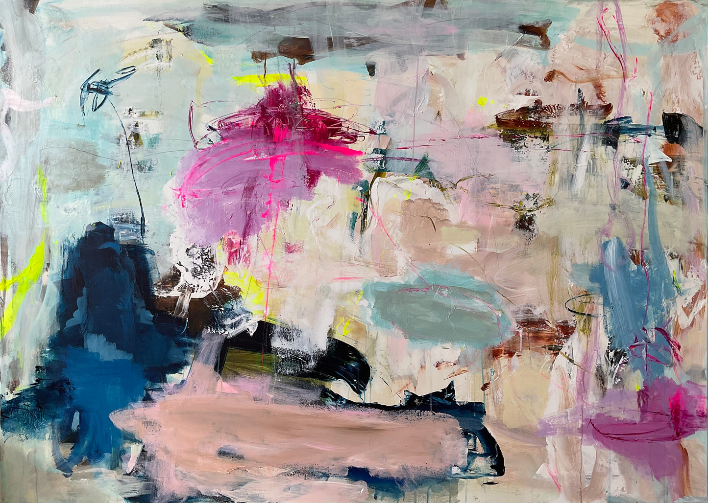 Abstrakt maleri, 100x140 cm, ”GRATEFUL” by Lone Reedtz , Abstrakt ekspressivt akrylmaleri på lærred