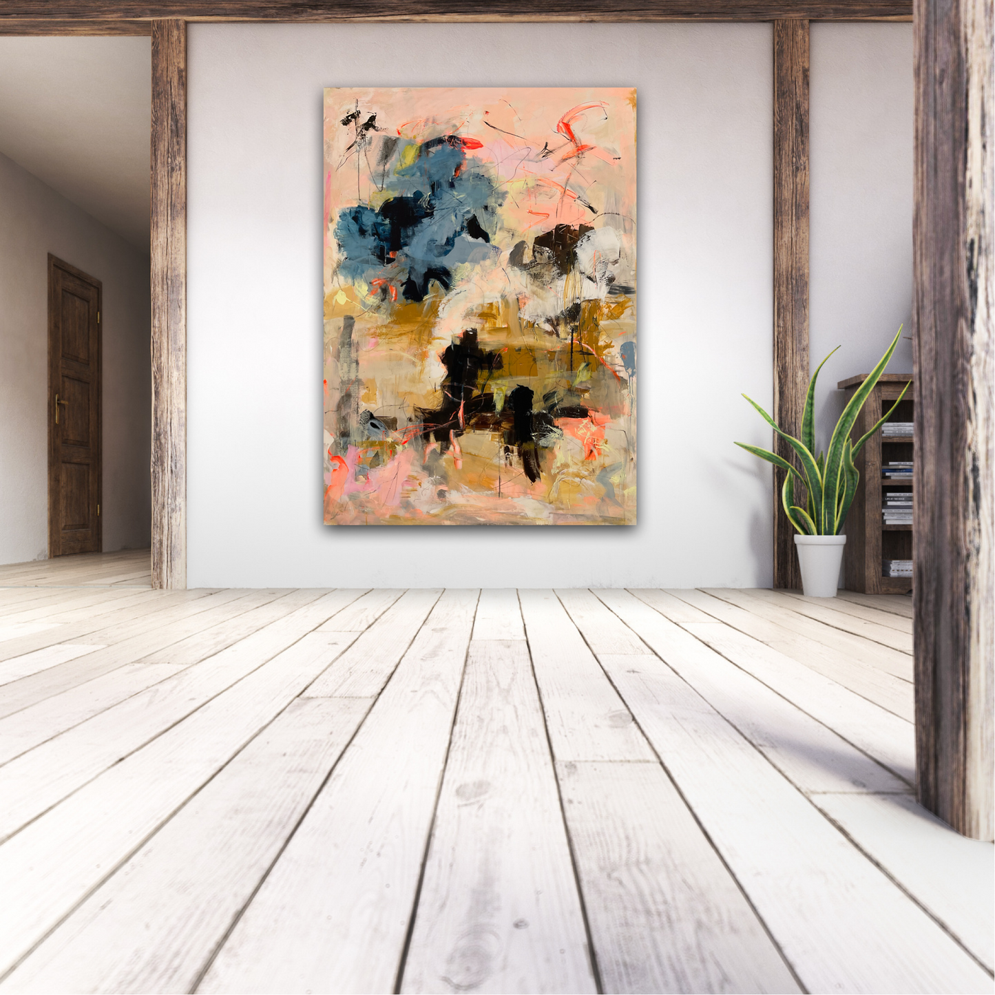 Abstrakt maleri, 100x140 cm, "Lights" by Lone Reedtz , Abstrakt ekspressivt akrylmaleri på lærred