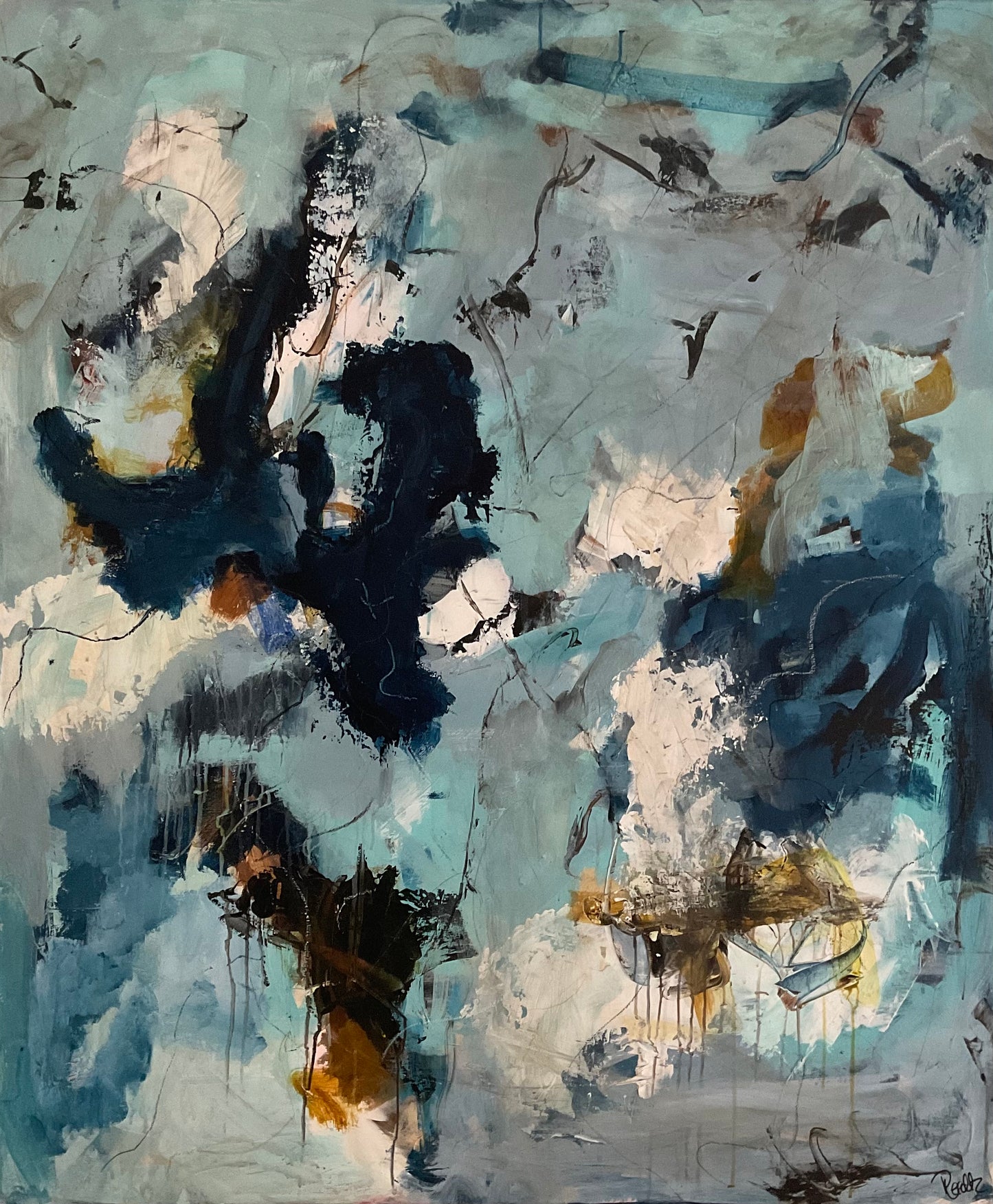 Abstrakt maleri, 120x100 cm, "Between two worlds" by Lone Reedtz , Abstrakt ekspressivt akrylmaleri på lærred