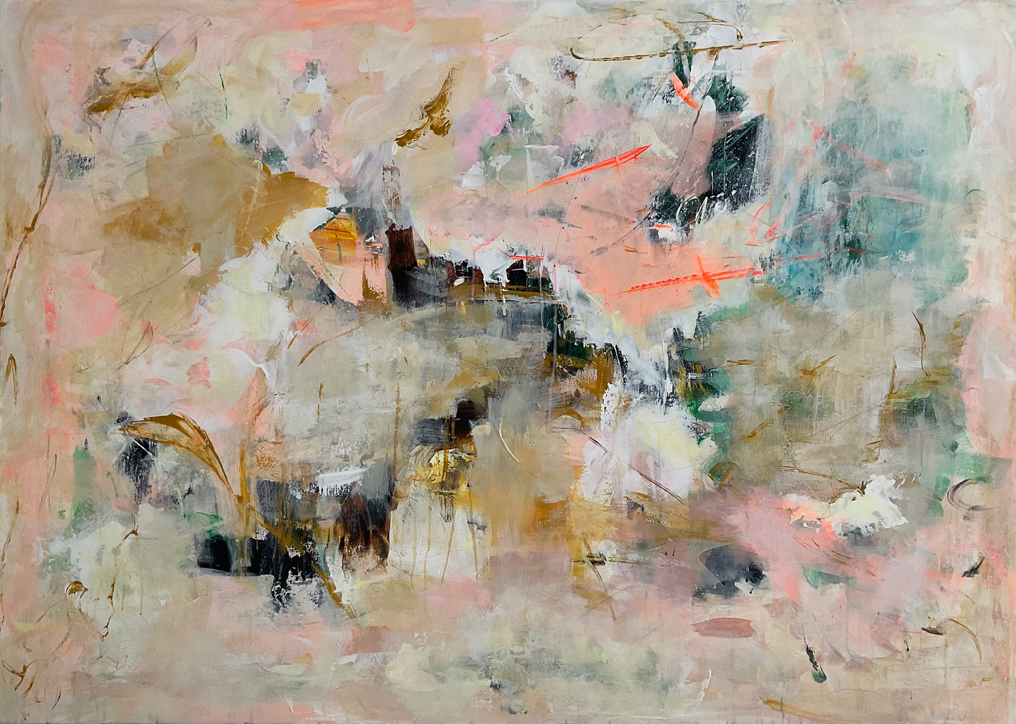 Abstrakt maleri, 140x100 cm, "Happiness" by Lone Reedtz , Abstrakt ekspressivt akrylmaleri på lærred Uden ramme