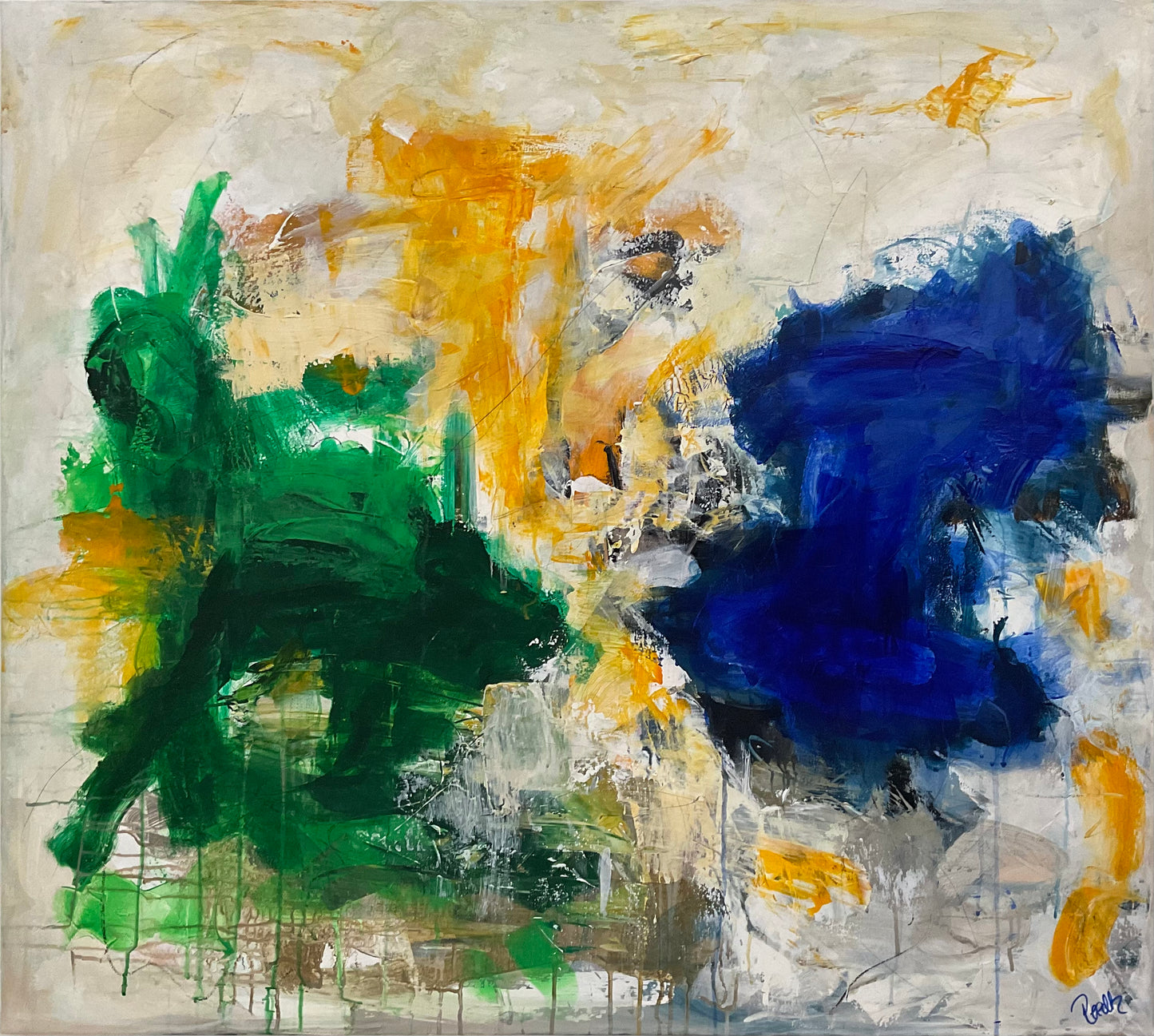Abstrakt maleri, 100x90 cm, "Nr. 37" by Lone Reedtz , Abstrakt ekspressivt akrylmaleri på lærred