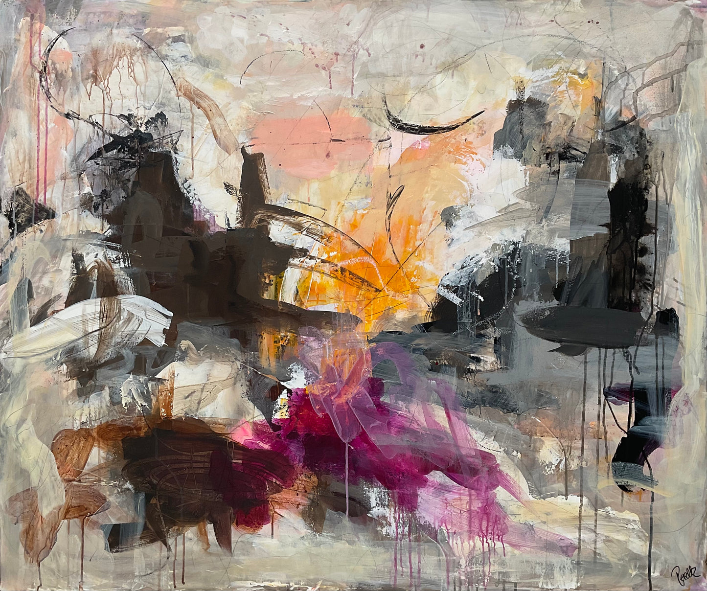 Abstrakt maleri, 100x120 cm, “SECRET GARDEN” by Lone Reedtz , Abstrakt ekspressivt akrylmaleri på lærred Uden ramme