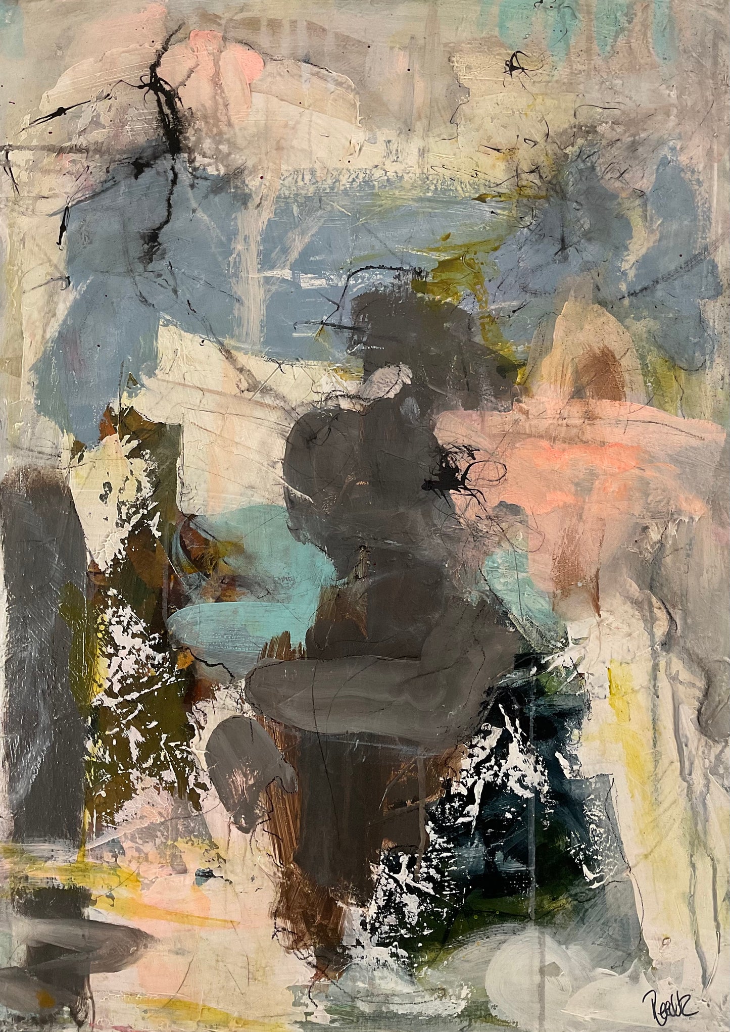 Abstrakt maleri, 70x50 cm, "Nr. 34" by Lone Reedtz , Abstrakt ekspressivt akrylmaleri på lærred
