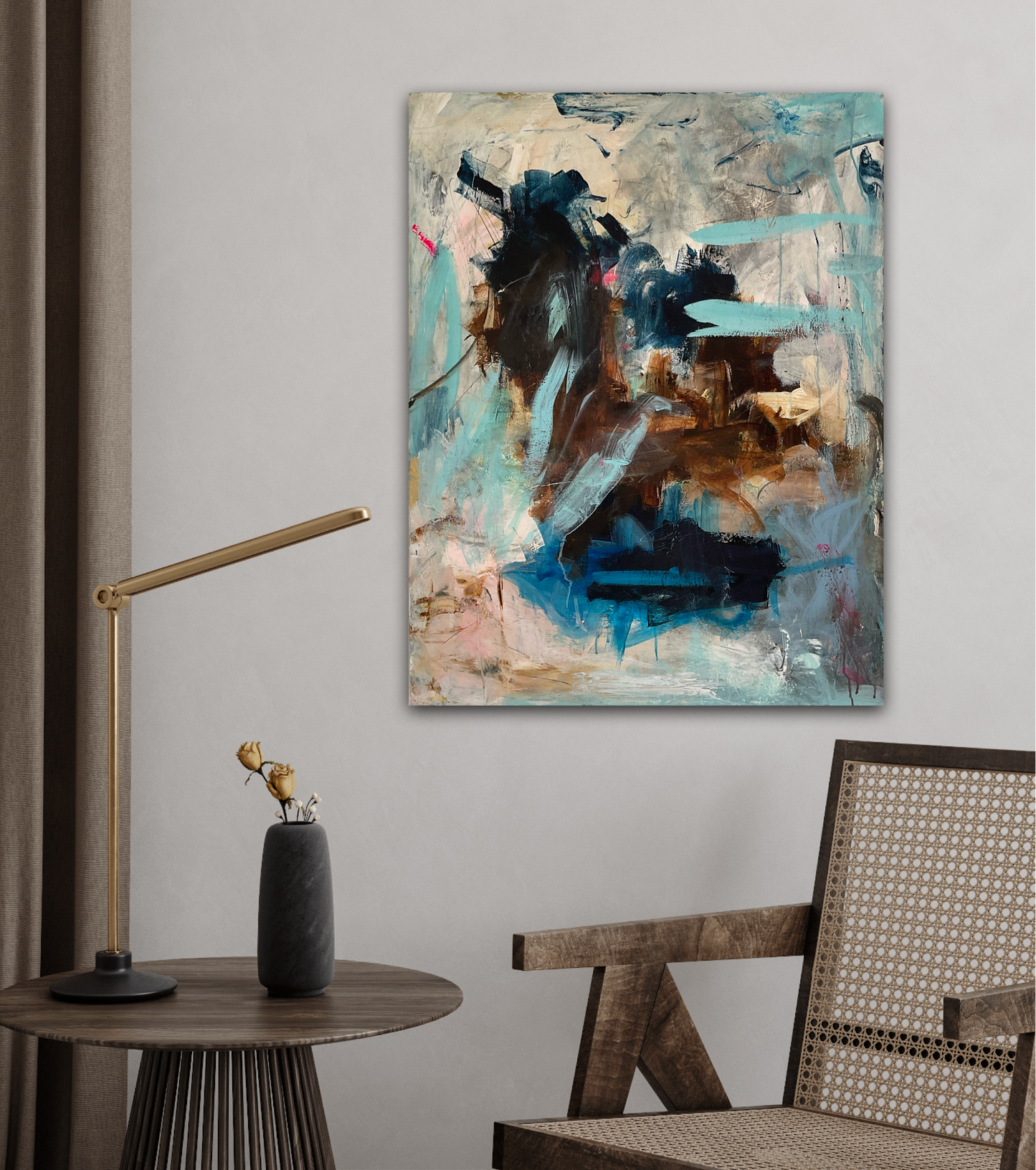 Abstrakt maleri, 70x90 cm, "Nr. 38" by Lone Reedtz , Abstrakt ekspressivt akrylmaleri på lærred