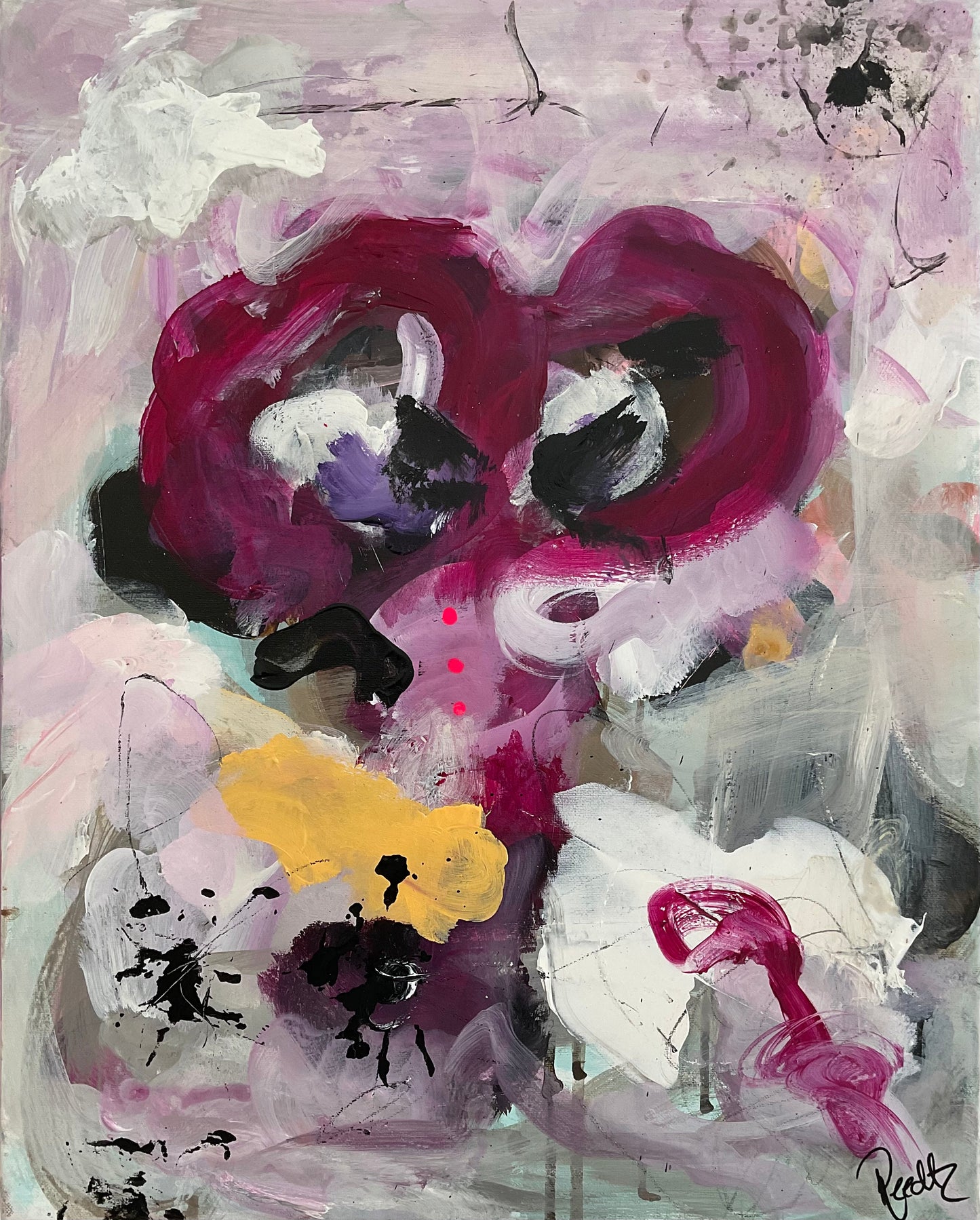 Abstrakt maleri, 50x40 cm, "Nr. 32" by Lone Reedtz , Abstrakt ekspressivt akrylmaleri på lærred Uden ramme