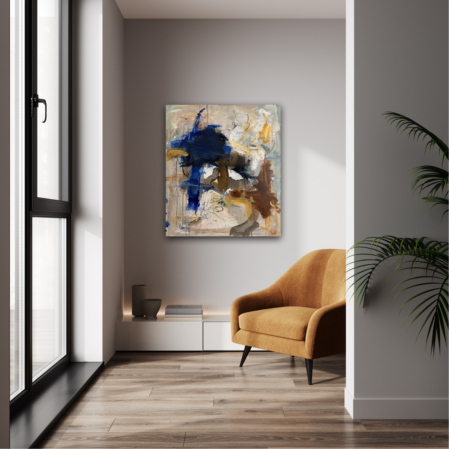Abstrakt maleri, 80x70 cm, "TAKE IT BACK” by Lone Reedtz , Abstrakt ekspressivt akrylmaleri på lærred