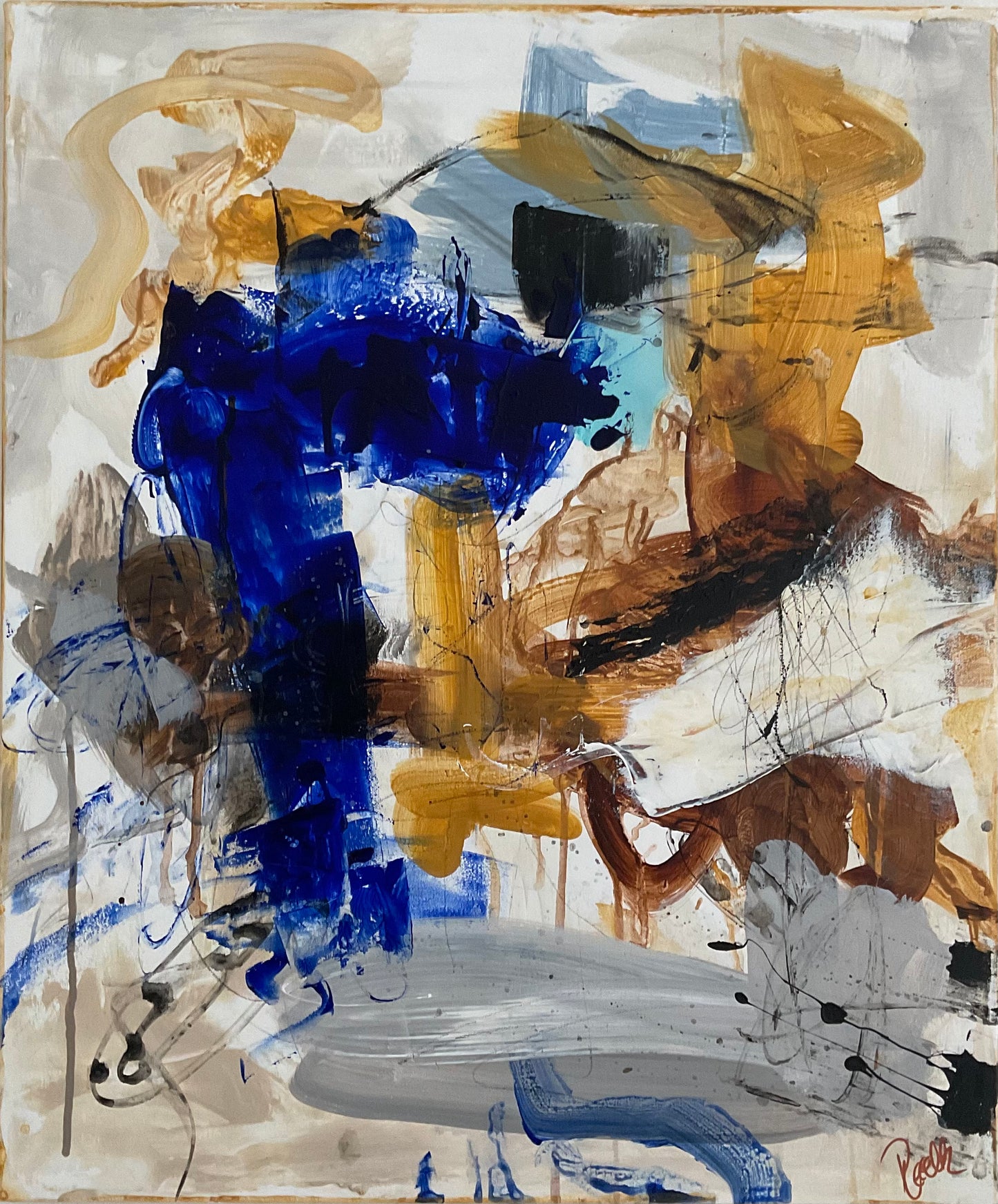 Abstrakt maleri, 50x60 cm, "Melting together" by Lone Reedtz , Abstrakt ekspressivt akrylmaleri på lærred