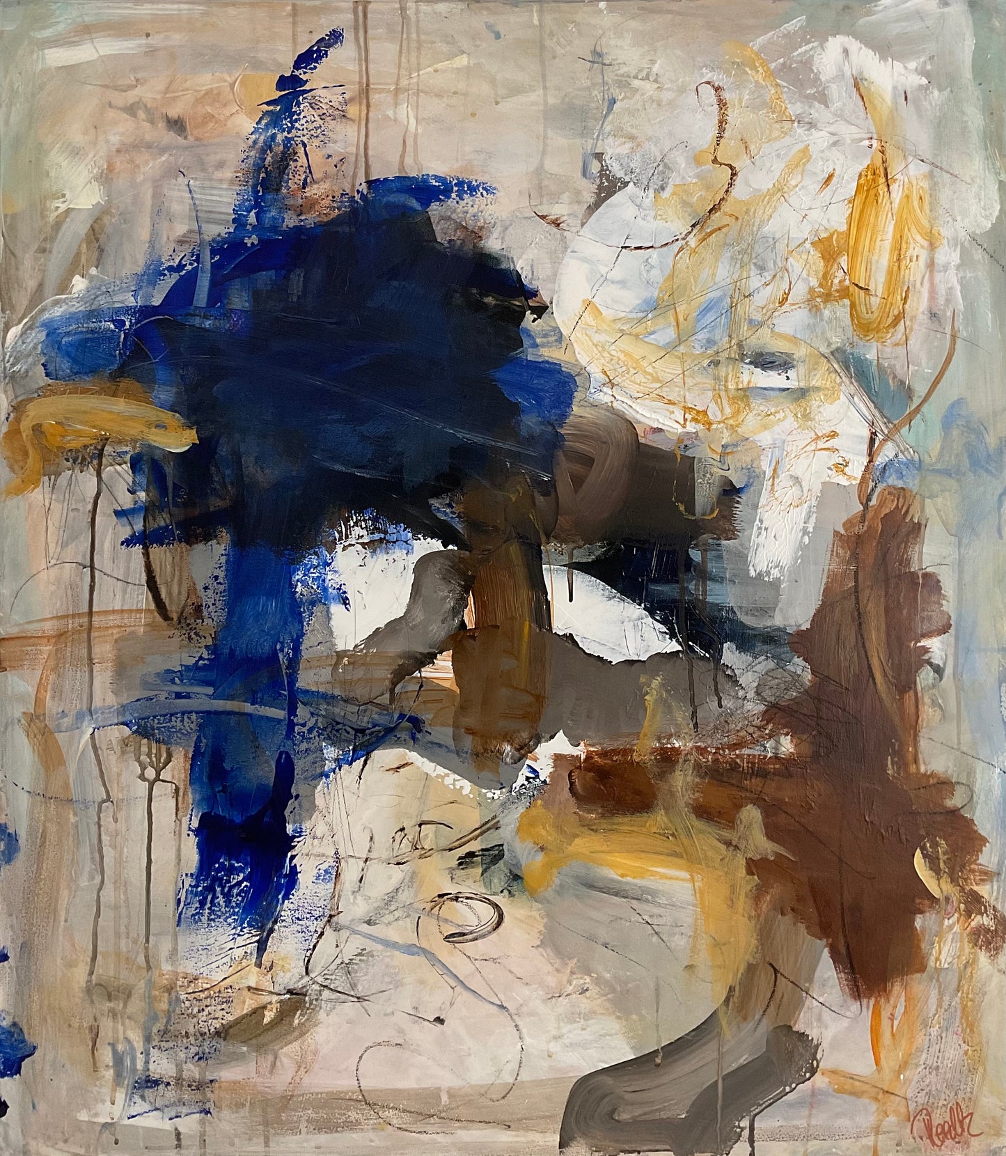 Abstrakt maleri, 80x70 cm, "TAKE IT BACK” by Lone Reedtz , Abstrakt ekspressivt akrylmaleri på lærred Uden ramme