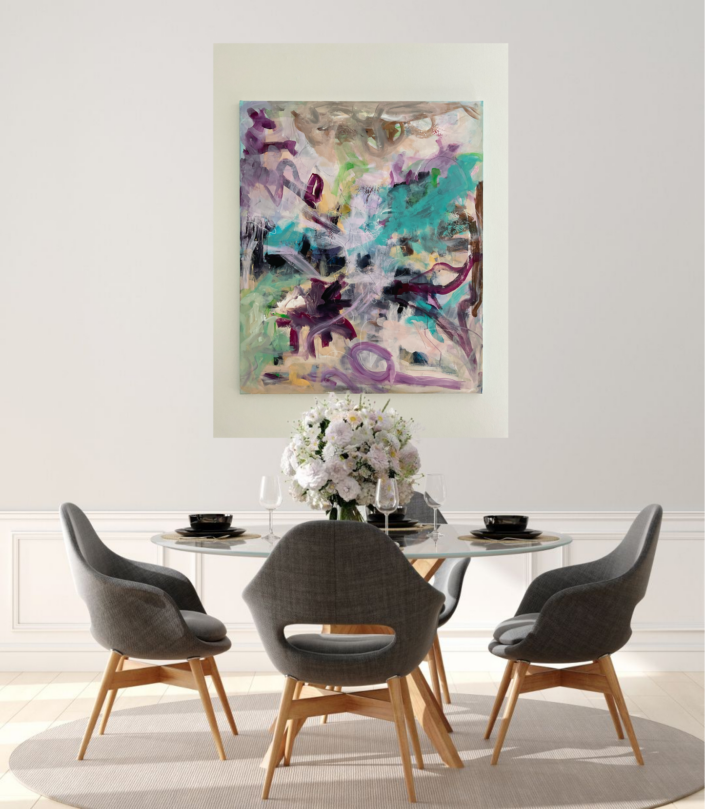 Abstrakt maleri, 120x100 cm, ”ESTIVAL” by Lone Reedtz , Abstrakt ekspressivt akrylmaleri på lærred