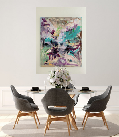 Abstrakt maleri, 120x100 cm, "Estival" by Lone Reedtz , Abstrakt ekspressivt akrylmaleri på lærred