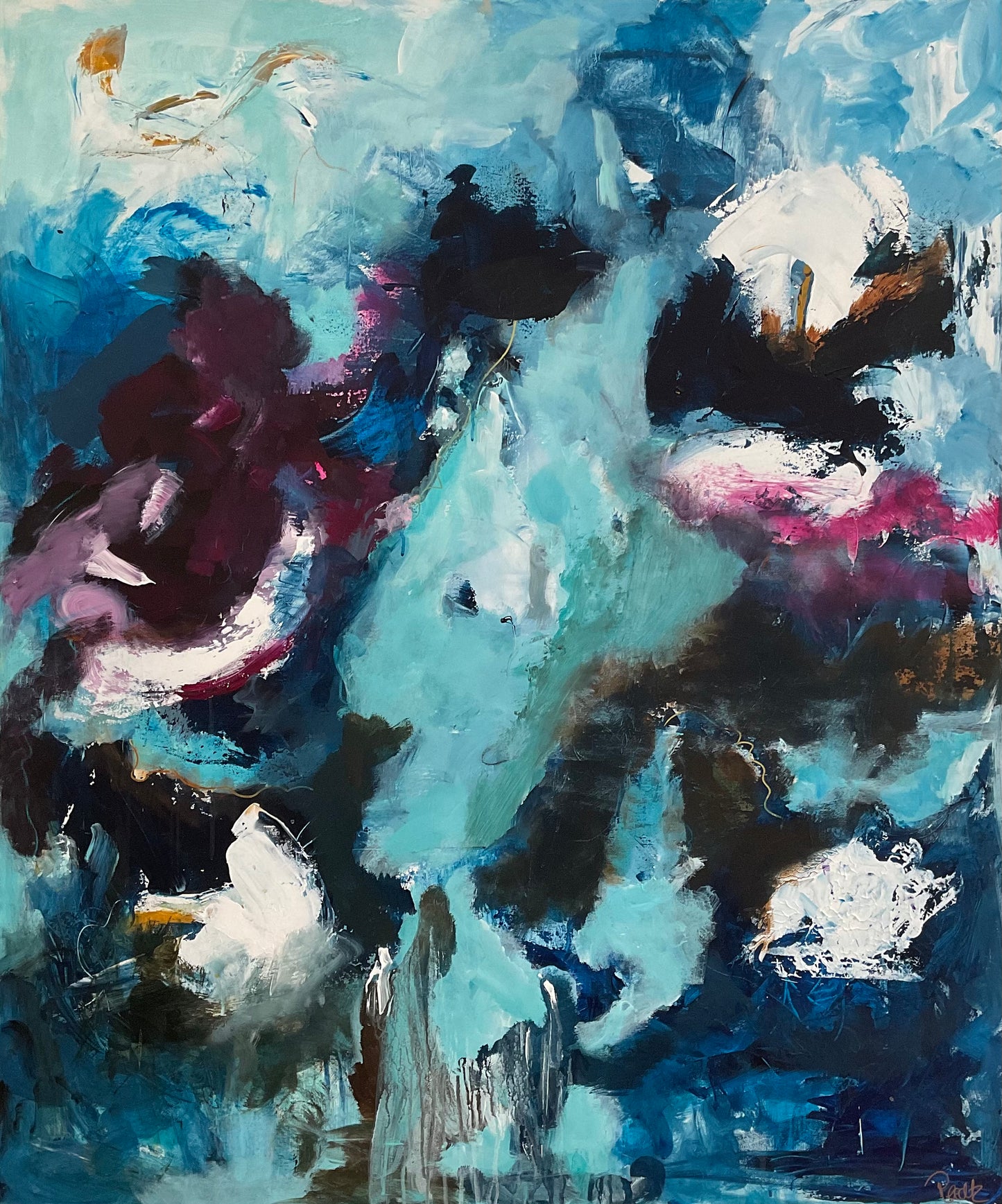 Abstrakt maleri, 100x120 cm, "Welcome" by Lone Reedtz , Abstrakt ekspressivt akrylmaleri på lærred