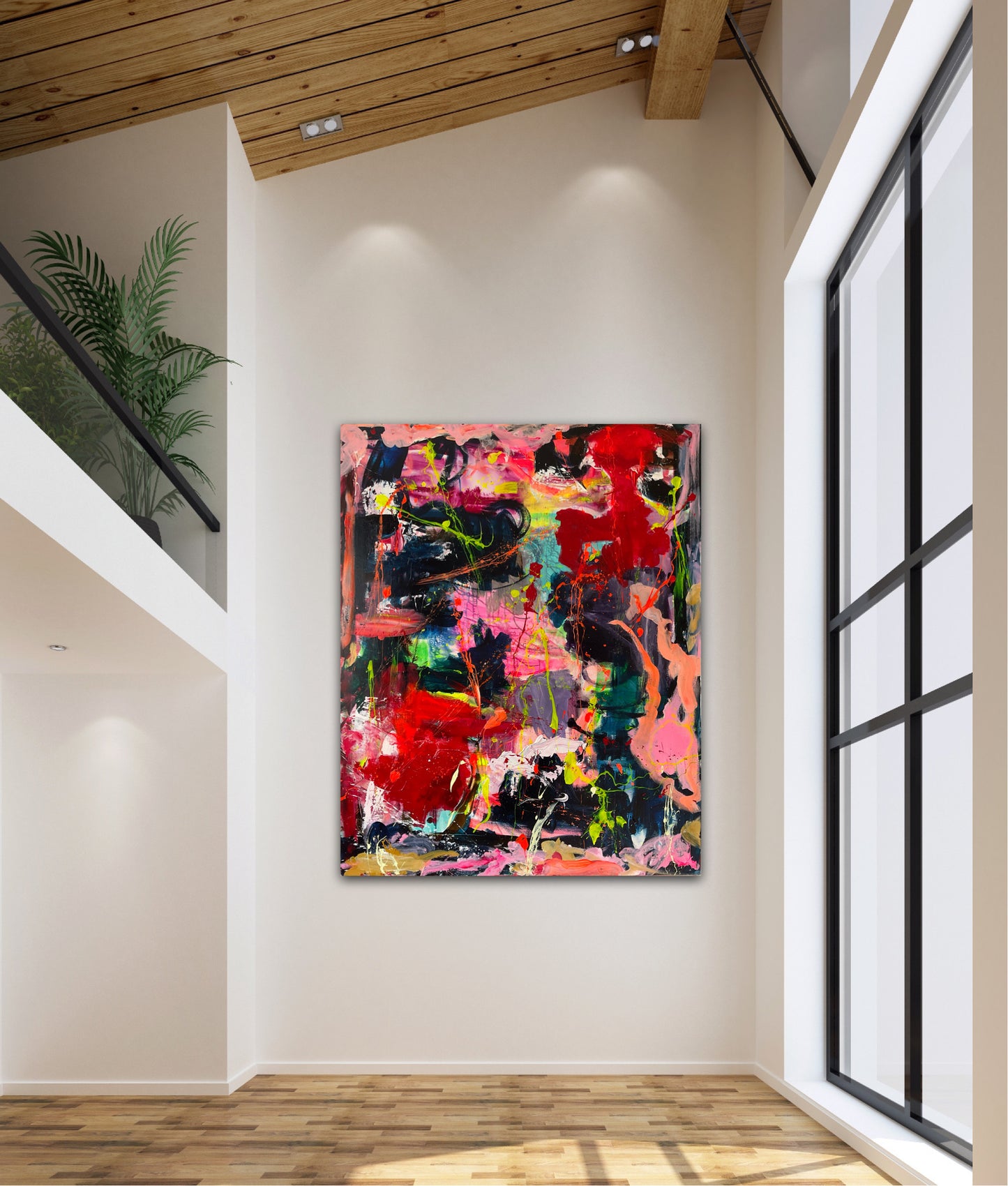 Abstrakt maleri, 150x120 cm, "LEGENDE ANSIGTER” by Lone Reedtz , Abstrakt ekspressivt akrylmaleri på lærred