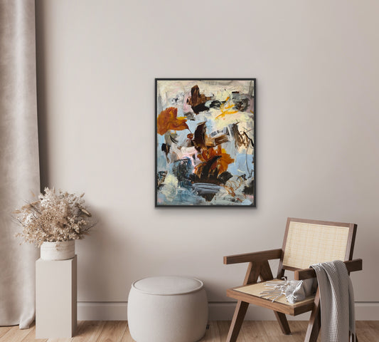 Abstrakt maleri, 90x70 cm, "Nr. 11" by Lone Reedtz , Abstrakt ekspressivt akrylmaleri på lærred Med sort svæveramme