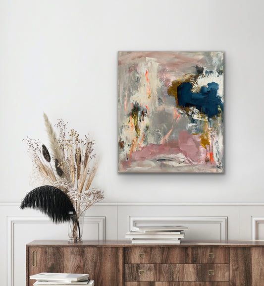 Abstrakt maleri, 80x70 cm, "PIECES OF WONDER” by Lone Reedtz , Abstrakt ekspressivt akrylmaleri på lærred