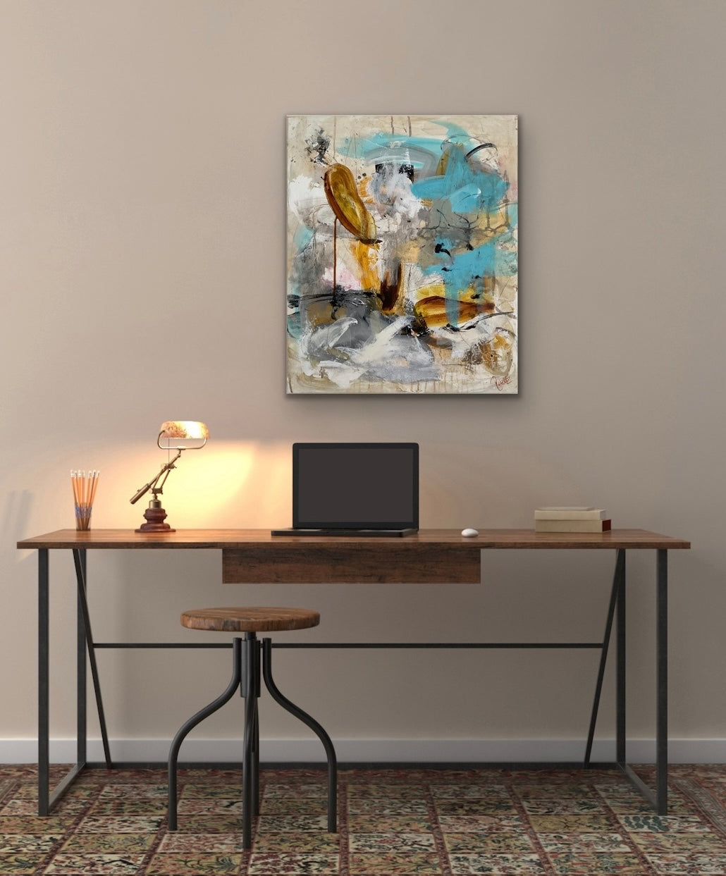 Abstrakt maleri, 50x60 cm, "My way" by Lone Reedtz , Abstrakt ekspressivt akrylmaleri på lærred