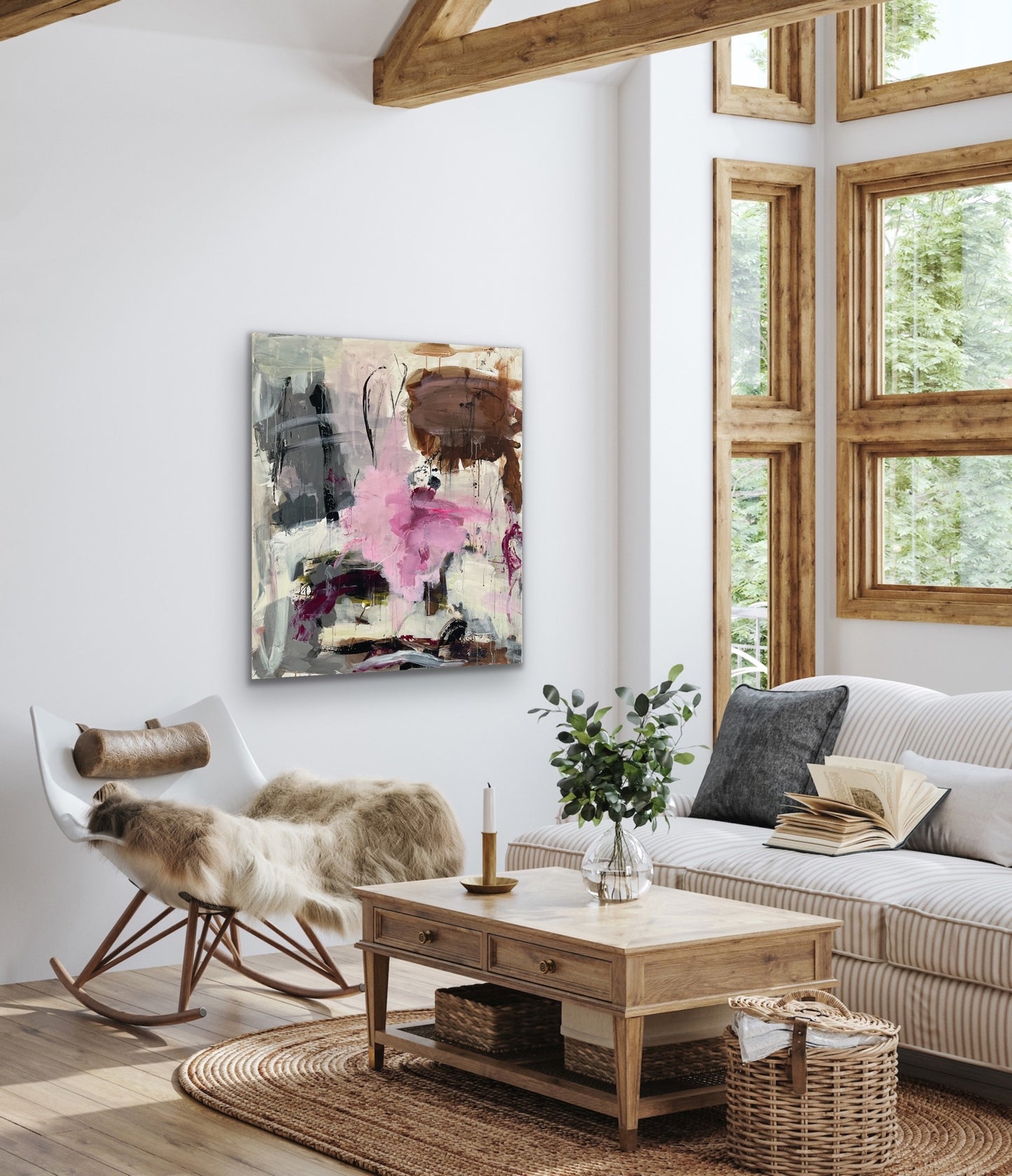 Abstrakt maleri, 90x100 cm, "Happy heart" by Lone Reedtz , Abstrakt ekspressivt akrylmaleri på lærred