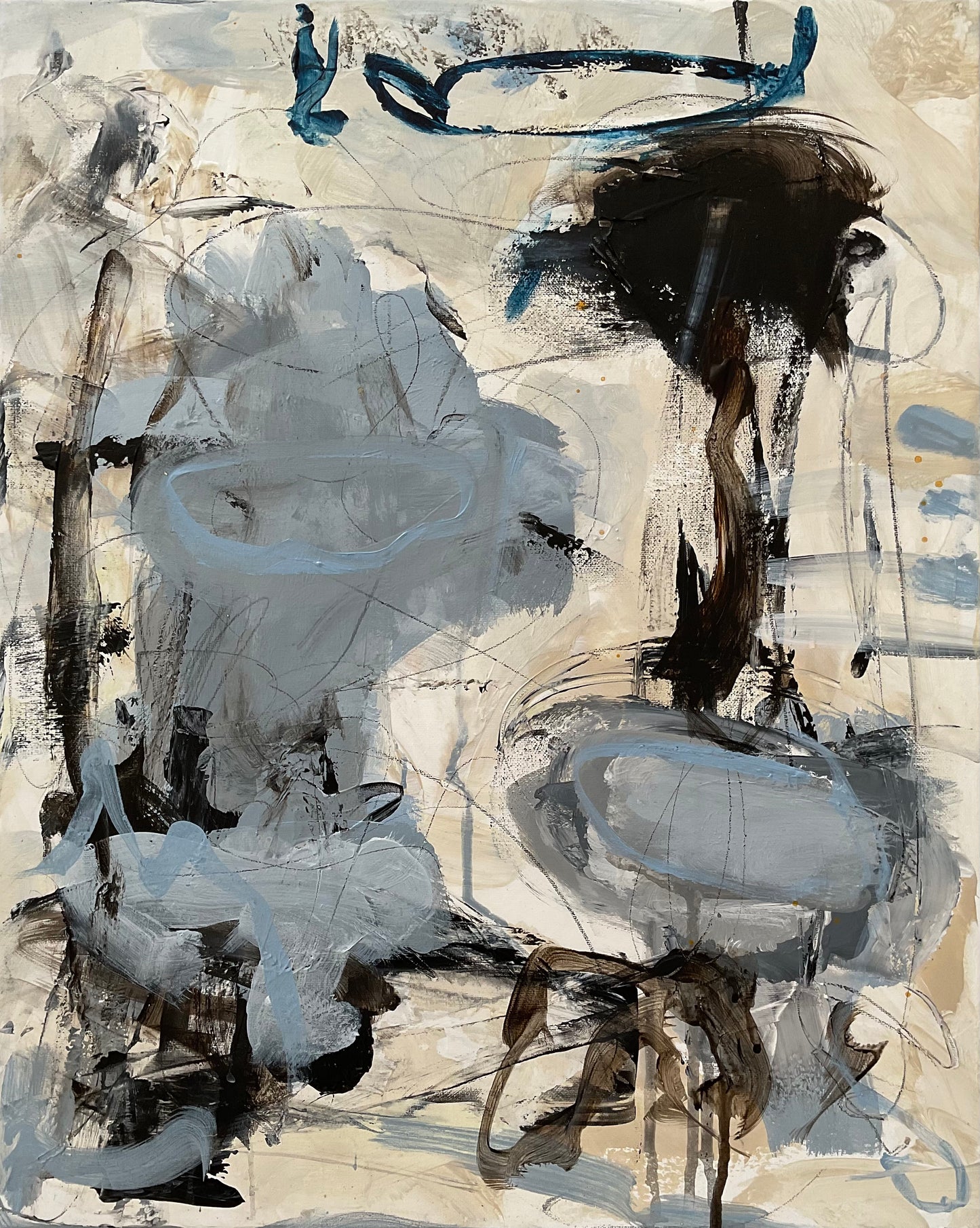 Abstrakt maleri, 40x50 cm, "Stay with me" by Lone Reedtz , Abstrakt ekspressivt akrylmaleri på lærred Uden ramme