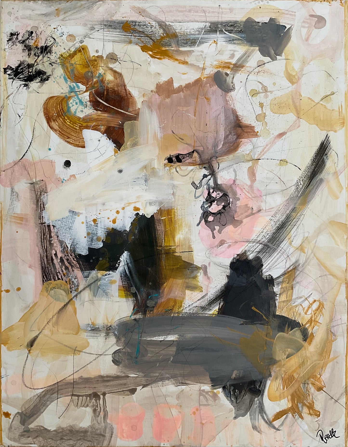 Abstrakt maleri, 70x90 cm, "Butterflies in the night" by Lone Reedtz , Abstrakt ekspressivt akrylmaleri på lærred Uden ramme