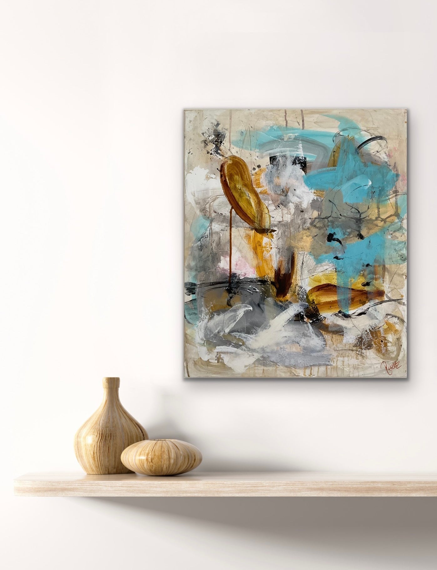 Abstrakt maleri, 50x60 cm, "My way" by Lone Reedtz , Abstrakt ekspressivt akrylmaleri på lærred