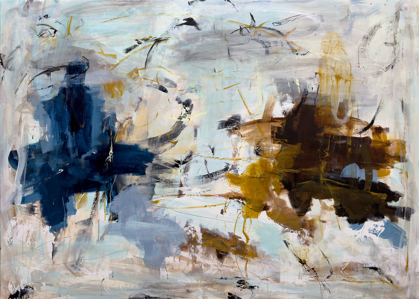 Abstrakt maleri, 100x140 cm, "LILLE LYS" by Lone Reedtz , Abstrakt ekspressivt akrylmaleri på lærred Uden ramme