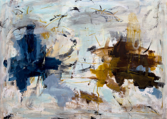 Abstrakt maleri, 100x140 cm, "LILLE LYS" by Lone Reedtz , Abstrakt ekspressivt akrylmaleri på lærred Uden ramme